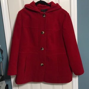 Red Wool Pea Coat with Hood